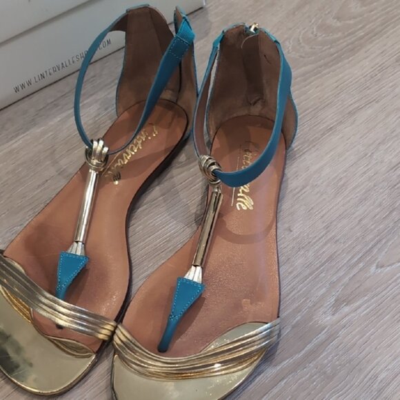 LINTERVALLE Gold and Teal Sandals - Picture 3 of 12